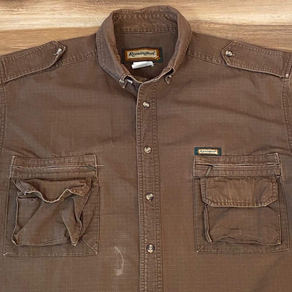 Remington Shirt XL Tactical Safari Hunting Ripstop Cotton Short Sleeve Brown